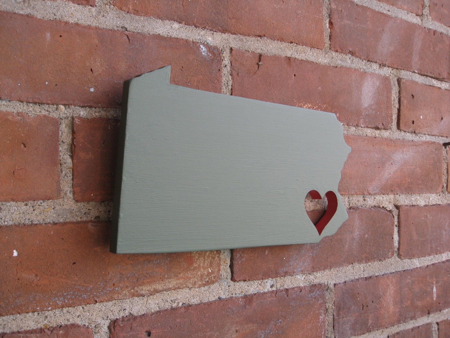 Pennsylvania wood cutout with heart cutout.