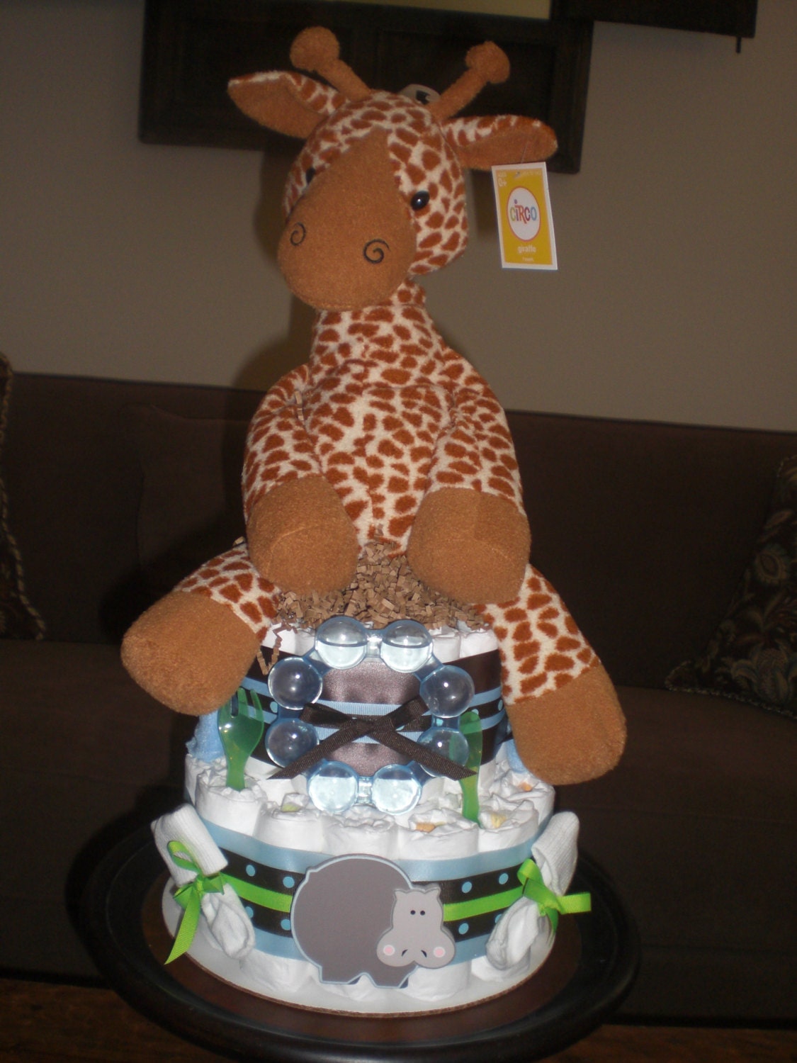 Giraffe Safari Diaper Cake Jungle Boogie Baby shower gift or centerpiece other animals available