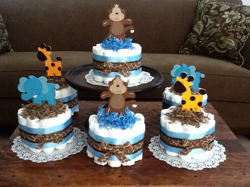 Giraffe  Safari Jungle Diaper Cake Baby SHower Centerpieces bundt cakes other topers and styles too