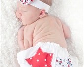 Newborn Bloomers Red White and Blue Star Applique Patriotic Fourth of July Pantaloons and Matching Hair Clip