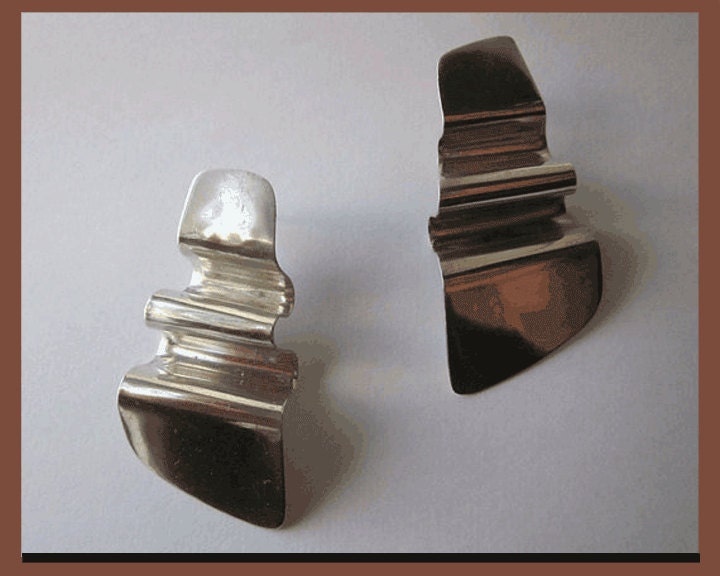 Wiggle Room--Big Crinkled Sterling Silver Modernist Earrings, Mexico,Vintage Jewelry,Women