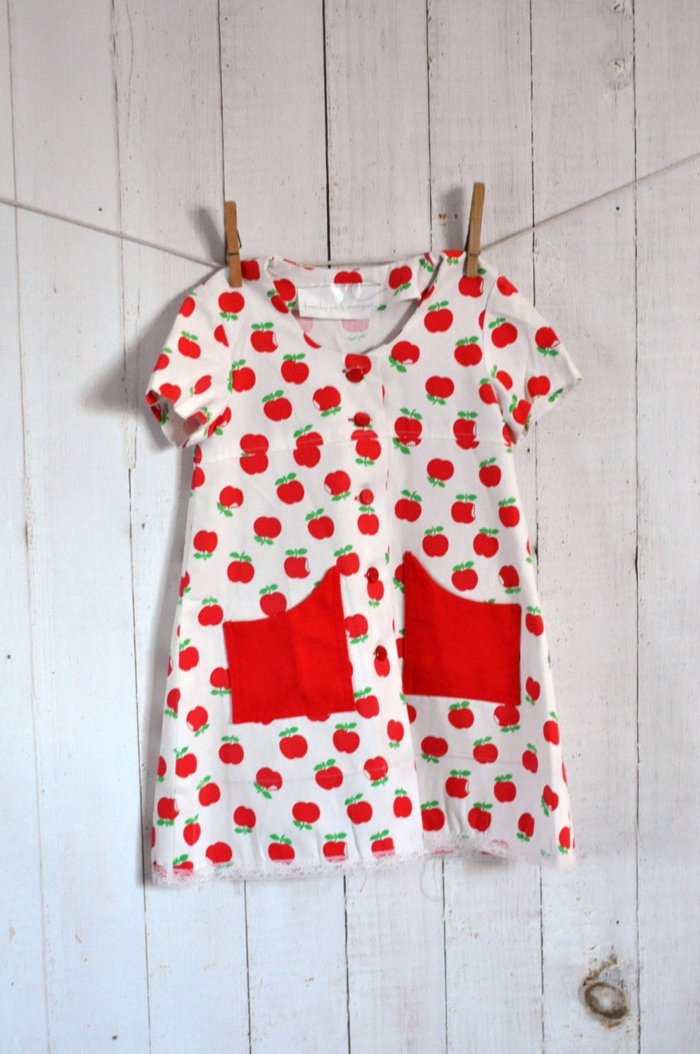 Vintage Upcycled Little Girls Apple Dress - 3T/4T