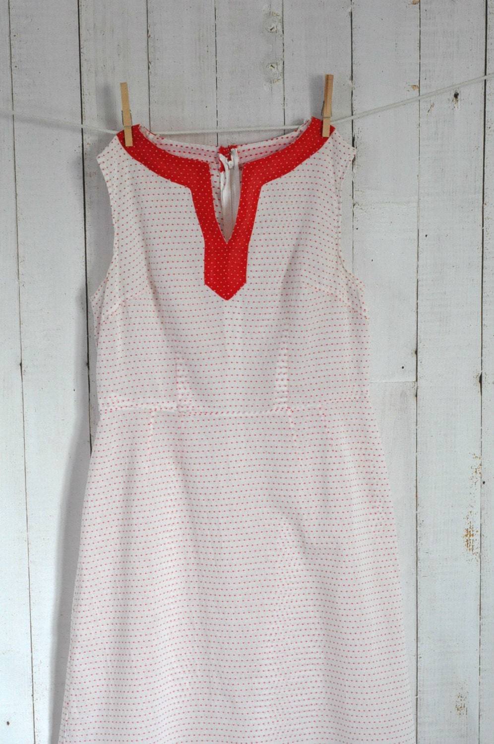 Vintage Dotted Swiss Shift Dress - Approx. Size 8-10 US - Red and White