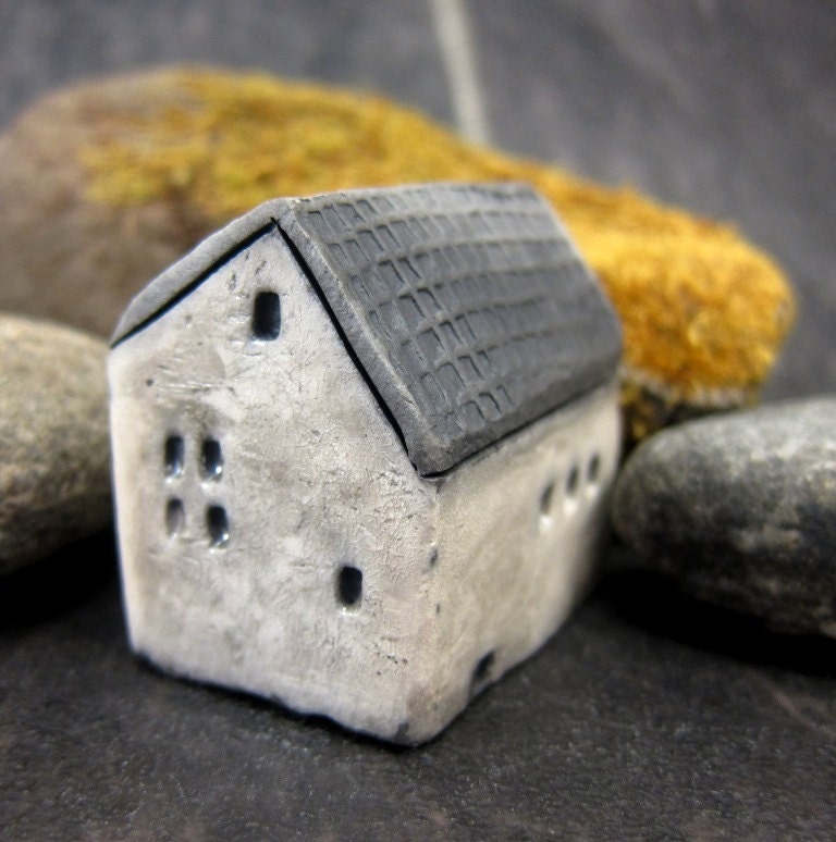 Rustic White Farmhouse...Raku Fired Miniature House