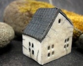 Rustic White Cottage...Raku Fired Miniature House