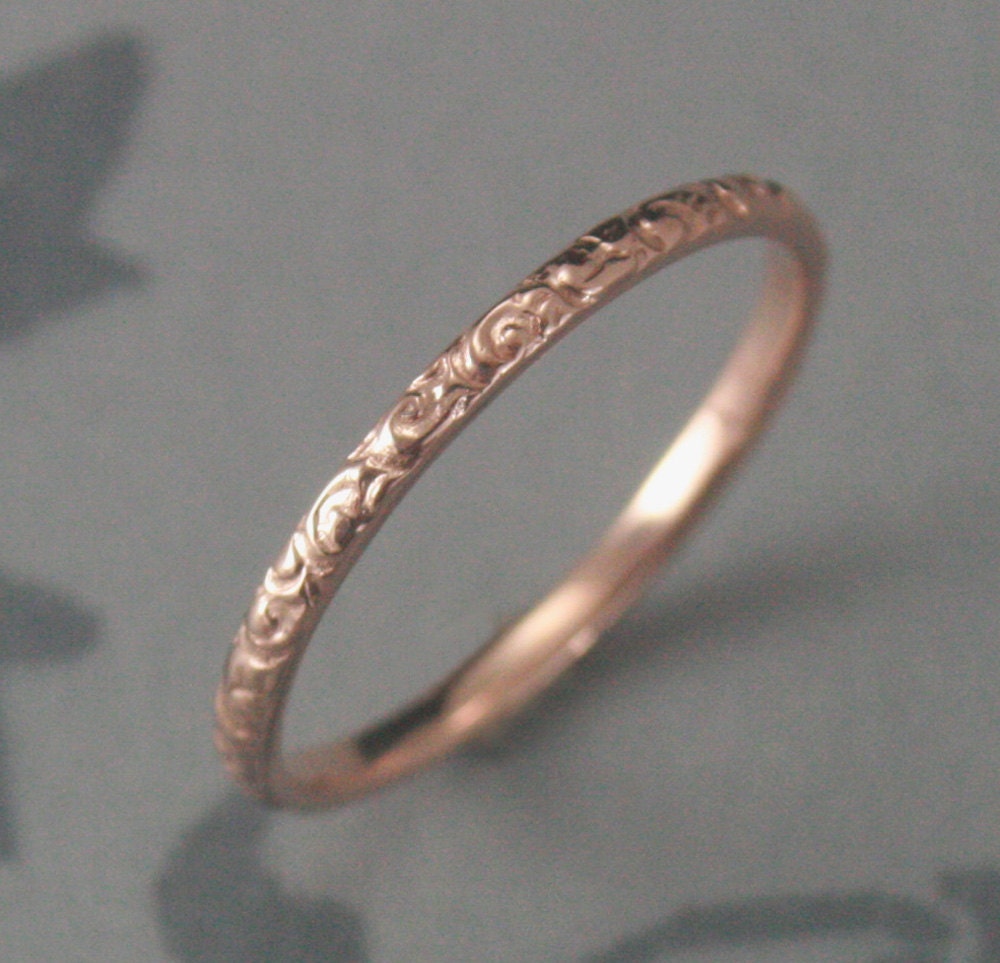 Solid 14K Rose Gold Rococo in the Disco Wedding Band--Solid 14K Gold Swirl Patterned Ring Custom made in YOUR Size