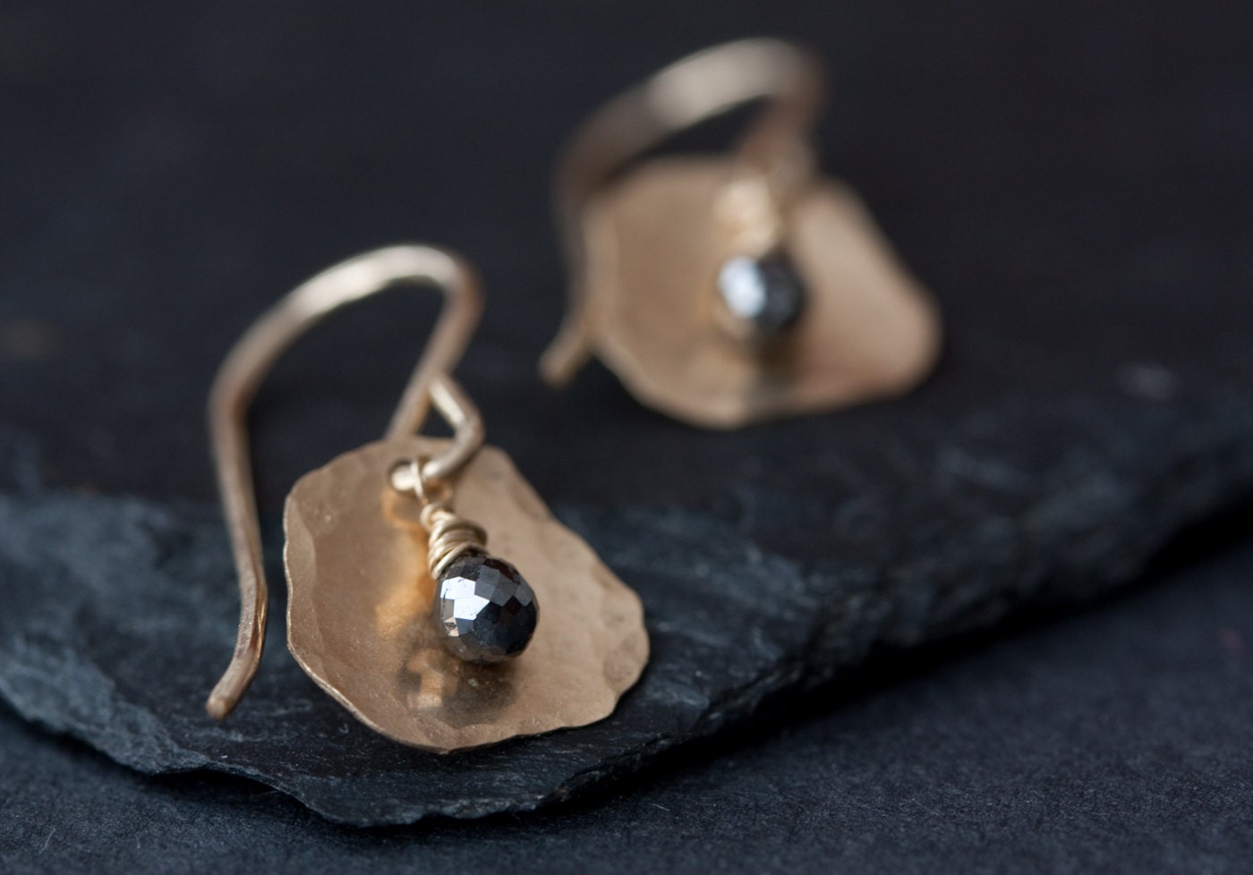 Black Diamond Petal Earrings in Gold