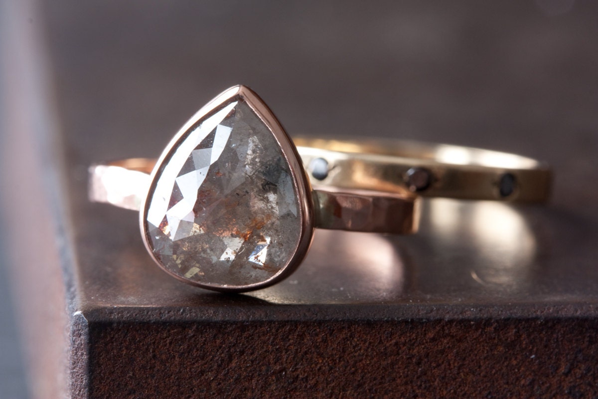 Natural Grey Rose Cut Diamond Ring in 14kt Rose Gold