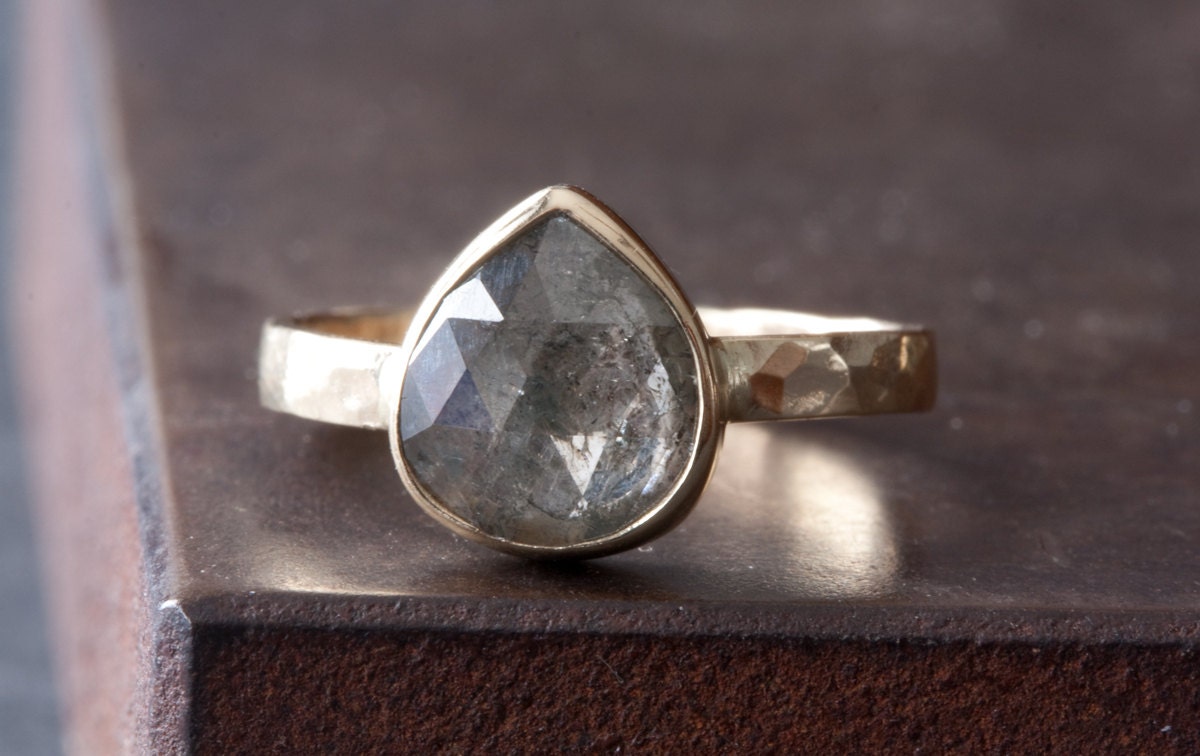 Charcoal Grey Rose Cut Diamond Ring in 14kt Yellow Gold