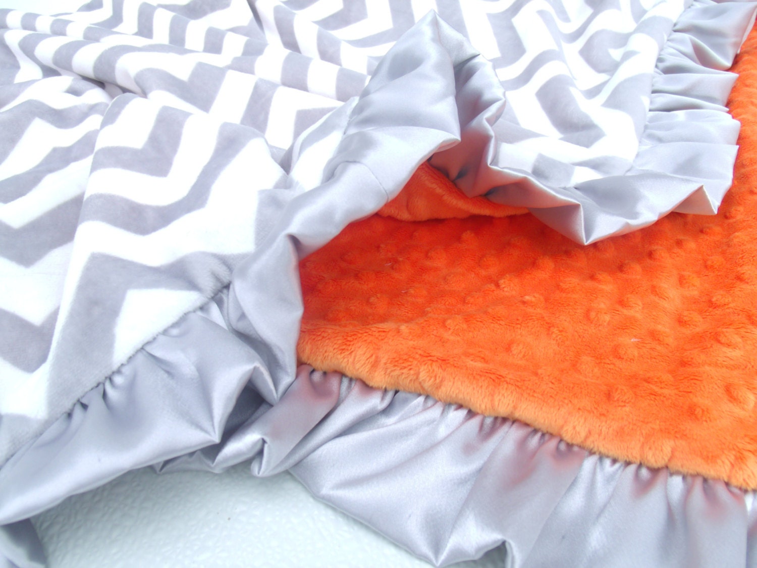Gray Minky Chevron Personalized  Blanket