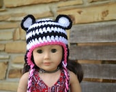 American Girl Doll Clothes - Crocheted Beanie with Ear Flaps -Panda Stripes
