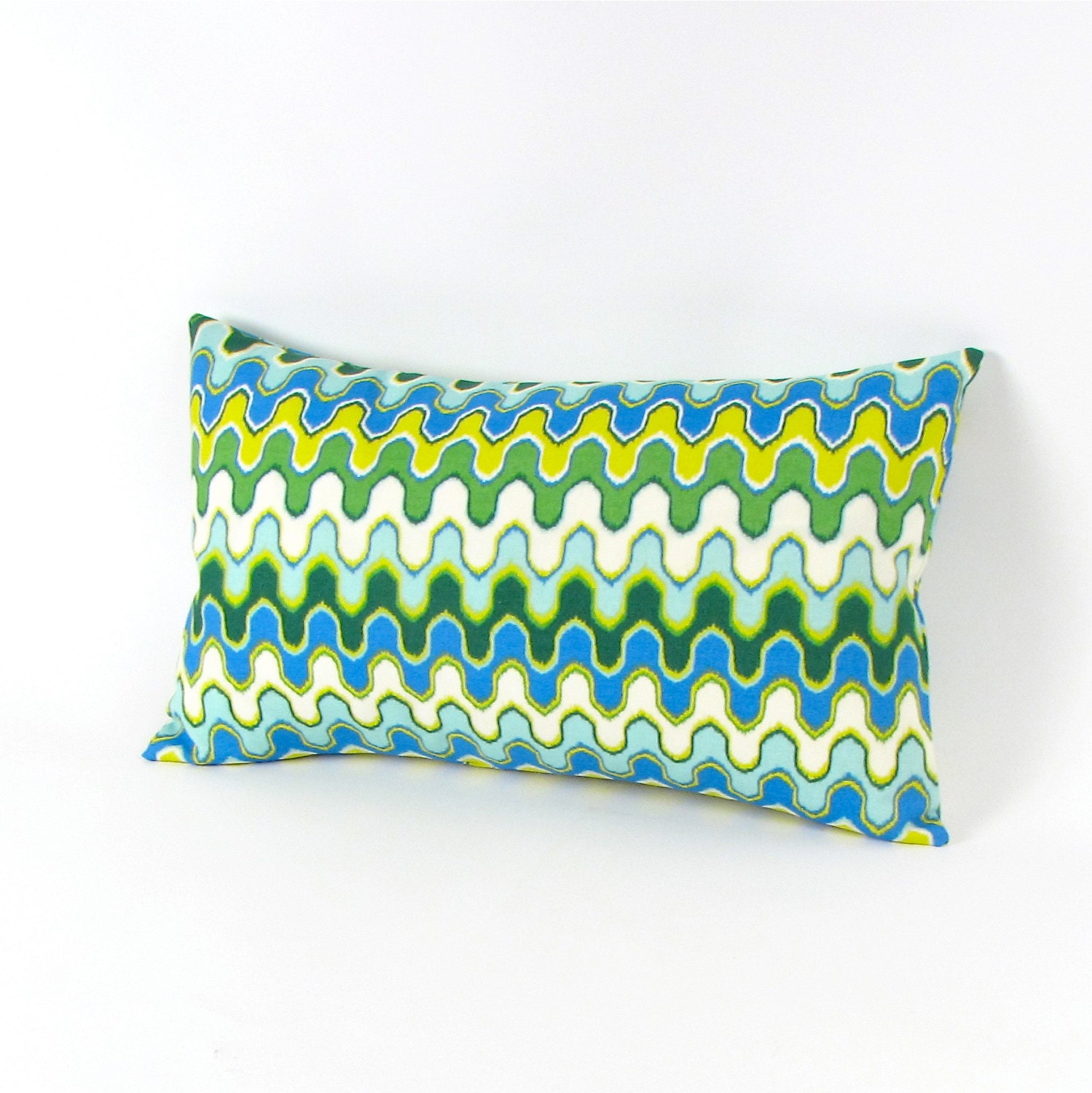 Green, Blue and Yellow Geometric Print Pillow Cover 12" x 20" or 12" x 24"  INDOOR OUTDOOR PILLOW