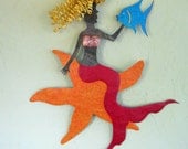 Art metal sculpture marine - Stella - Mermaid on starfish upcycled metal wall hanging bathroom beach house