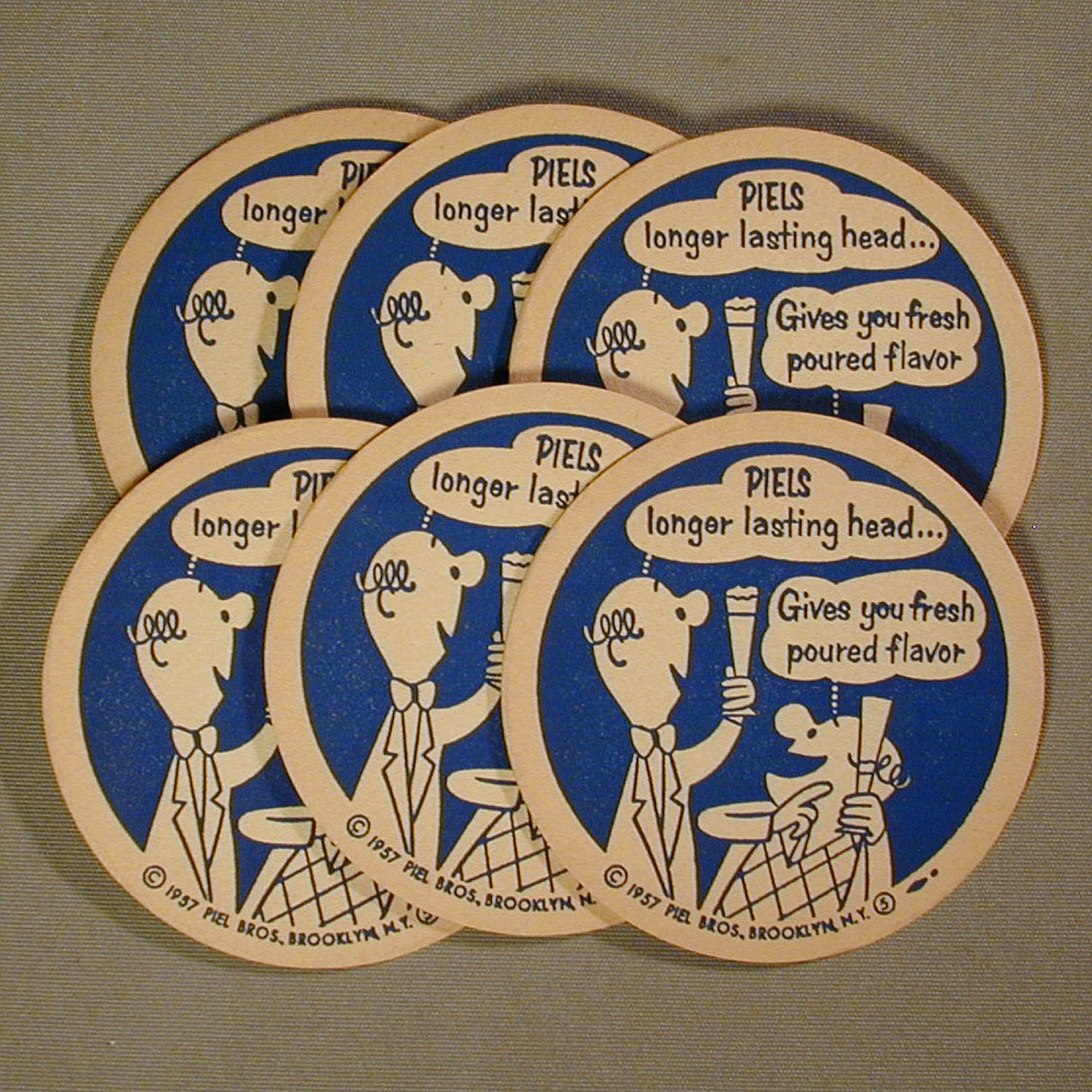 1957 Lot of 6 Bert & Harry PIELS Advertising Beer Coasters - Unused