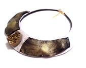 Statement necklace with agate druzy pendant. Leather necklace. Leather jewelry "In style of precious metals" collection