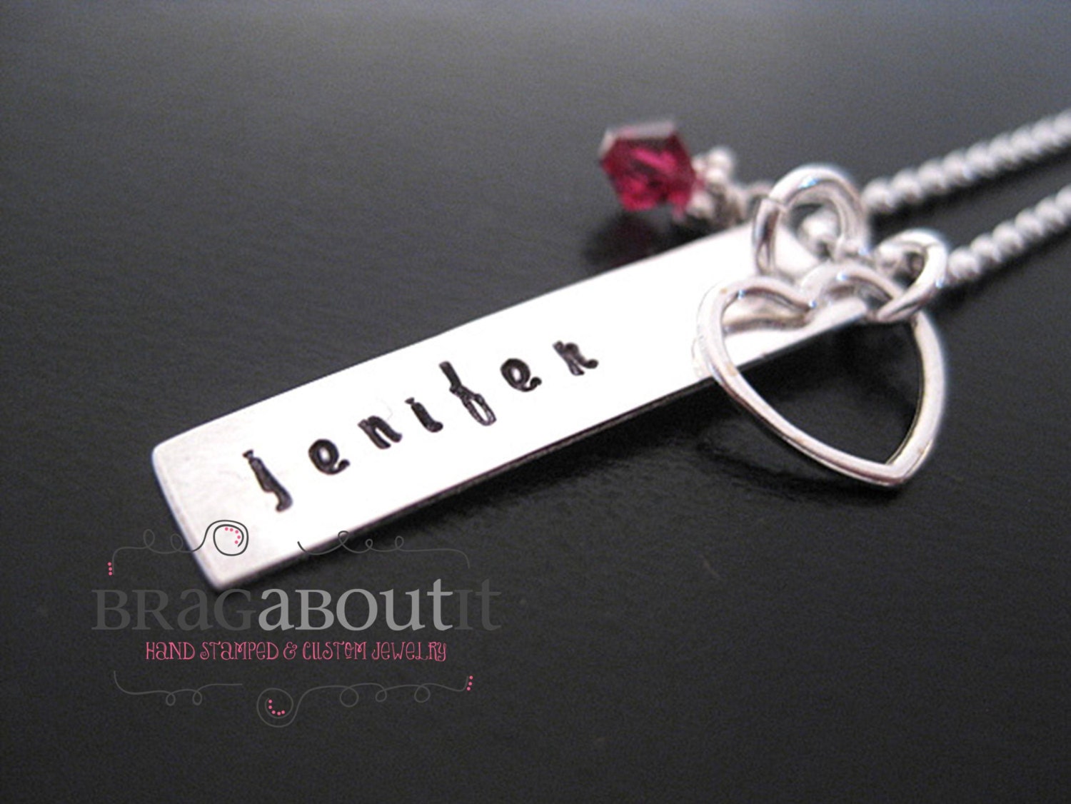 Personalized Jewelry - Hand Stamped Necklace - Rectangle Brag With Love