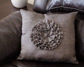 Rose Pillow in Dark Gray Linen 15x15