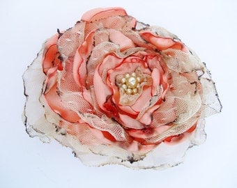 Wedding Hair Flower, Peach flower accessory, Maternity Sash, Prom