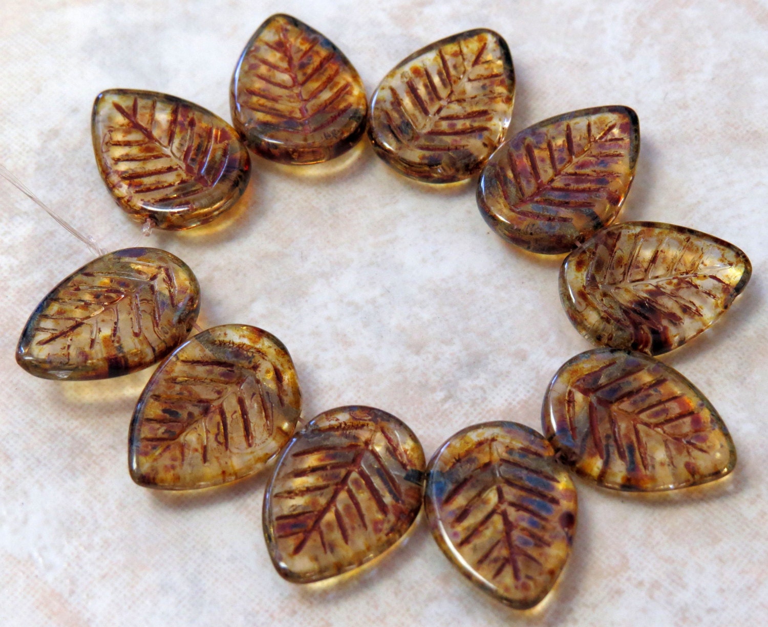 17x12mm Crystal Picasso Czech Glass Leaf Beads - Qty 10 (E80)