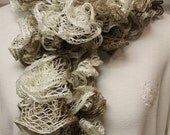 Ivory, Tan, Brown Knit Ruffle Scarf