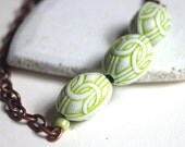 Zesty green pendant celtic knot necklace long copper chain necklace vintage lime green necklace handmade jewelry etsy THREE for TWO N100