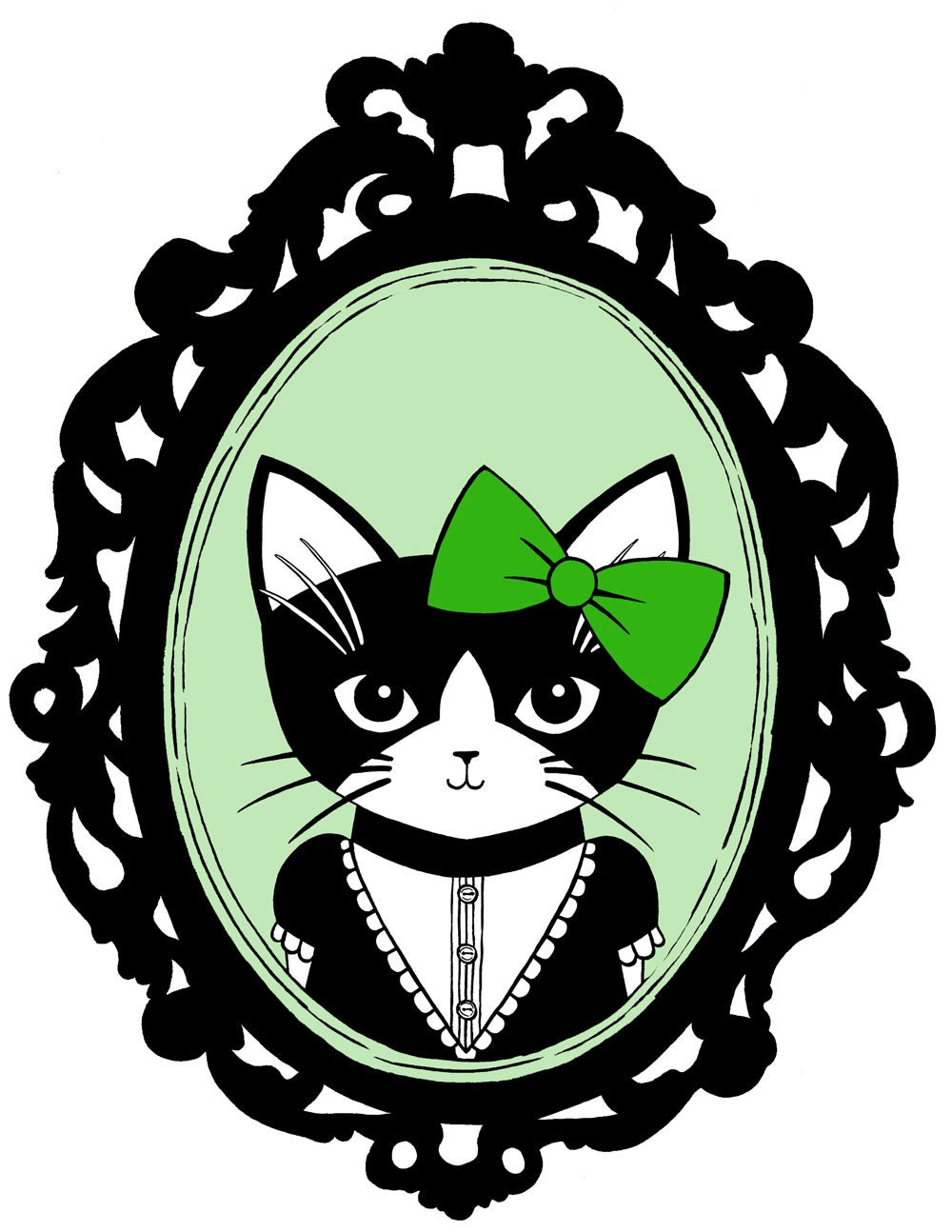 Fancy Kitty in Emerald Green Bow 8 x 10 Art Print