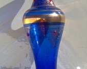 Cobalt blue Czech Bohemian Gilt gold Glass vase