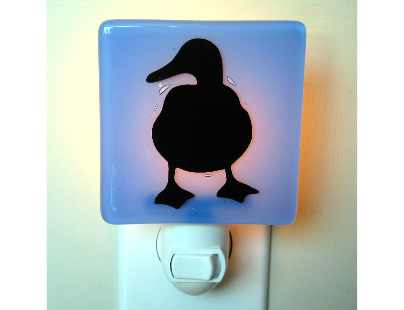 Duck Night Light - Hand Painted Glass Night Light - Home Decor - Pale Blue