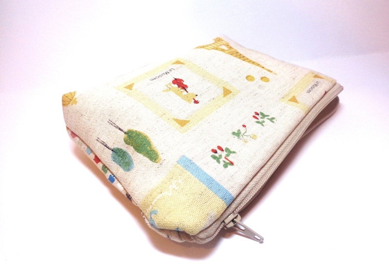 Small Zipper Pouch Coin Purse Small Wallet Cotton Linen French Travel Gold