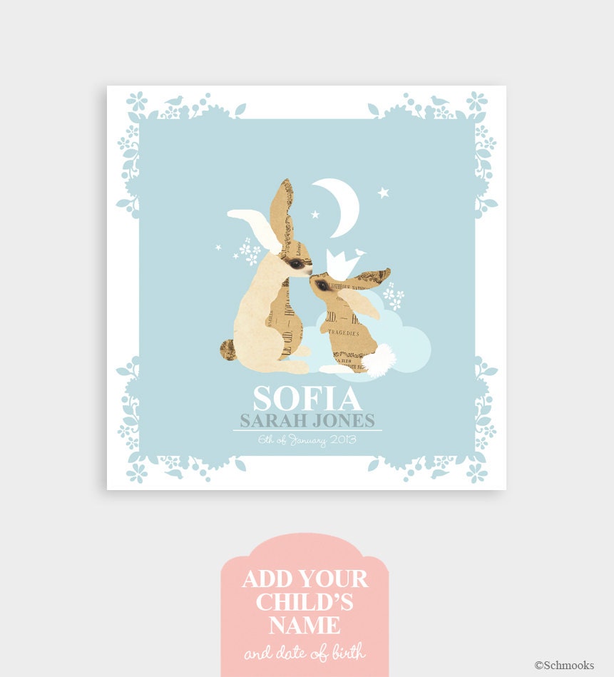 Customized Baby Girl Boy Gift, Nursery Decor - 'The Kiss' by Schmooks