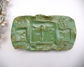 Dragonfly Plate Sponge Holder Soap Dish Rustic Green