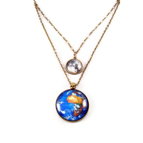 Astronomy Earth and Moon Planet Necklace Science Jewelry