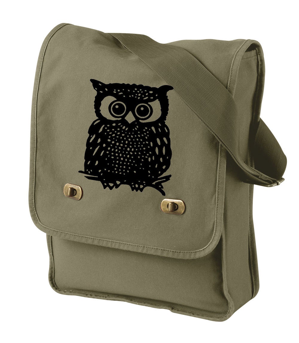 Owl Messenger Bag - Canvas Field College Book Bag
