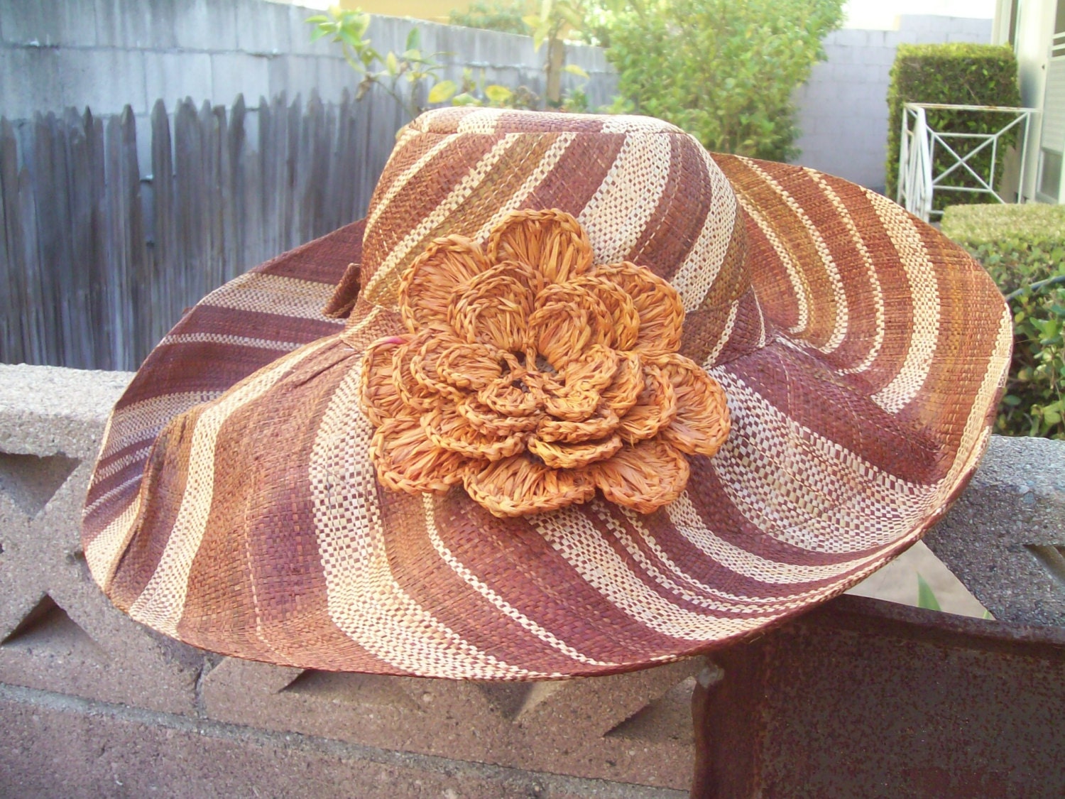 Wonderful Chocolate Brown and Natural Wide Brim Linen Straw Hat