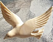 Elegant Victorian Carved Ivory Bird in Flight Pin Brooch netsuke