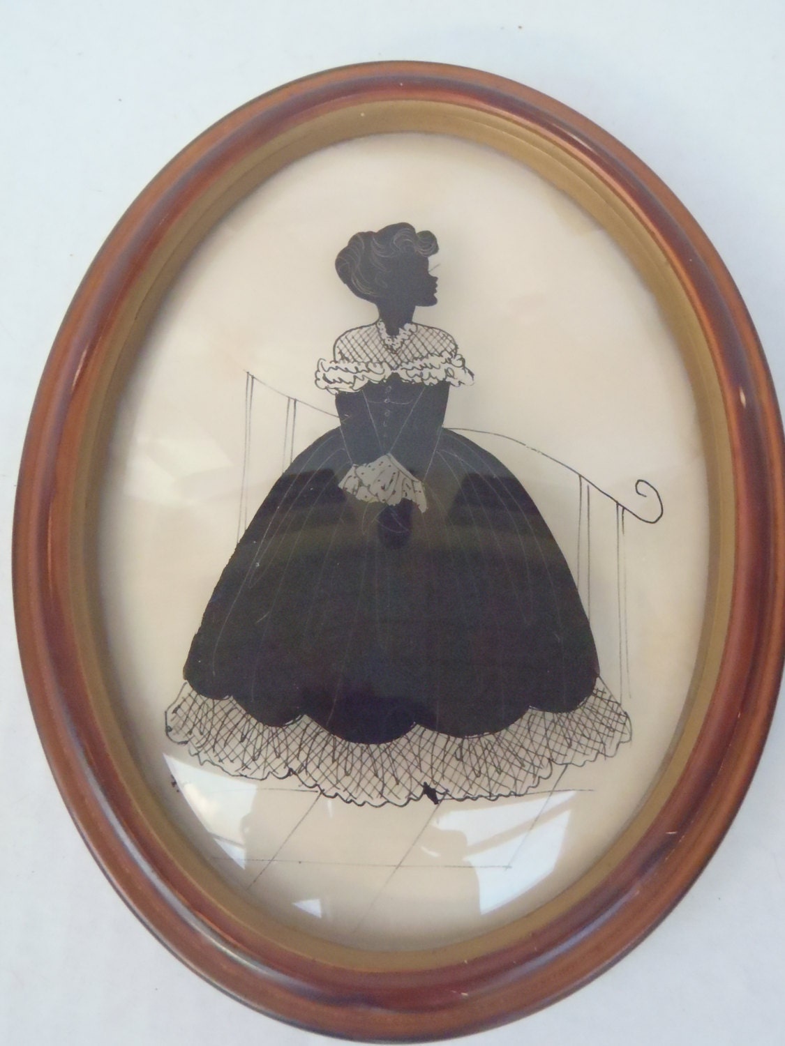 Vintage Silhouette Convex Picture Lady Oval Framed by Peter Watson