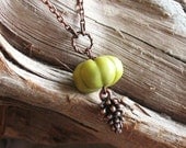 Woodland Amulet - Hand Carved Jade Pumpkin Bead and Copper Pine Cone Charm Handmade Necklace