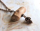 Woodland Belle - Nature Inspired Handmade Necklace with Antiqued Copper Pine Cone and Wooden Toggle Bead