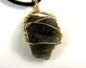 Moldavite - wire wrap - necklace - pendant -  14 Karat Gold fill   - Moldavite pendant - Moldavite necklace - genuine - crystal - meteorite