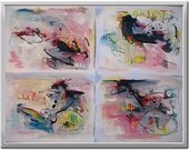 fish painting abstract original abstract fish in art modern pink blue gray art contemporary landscape seascape acrylic ink set painting