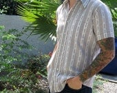 1970s Brown and White Woven Stripe Shirt - Lightweight