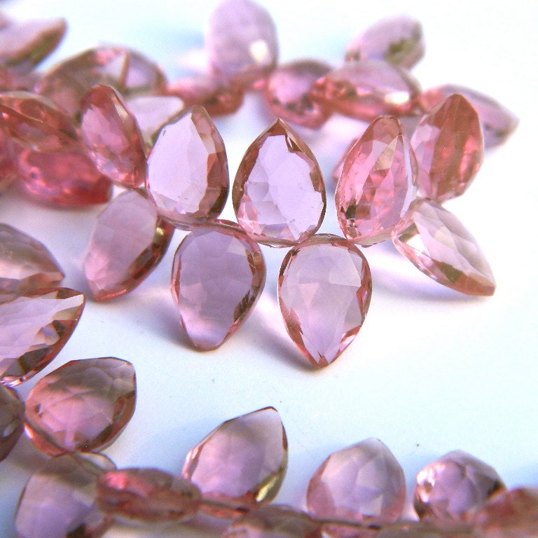 Flamingo Pink Quartz 9MM X 6MM Faceted Inverted Teardrop Briolettes --- 24 Stones - 3 Inch Strand - Gemstone Beads - Semiprecious Stone