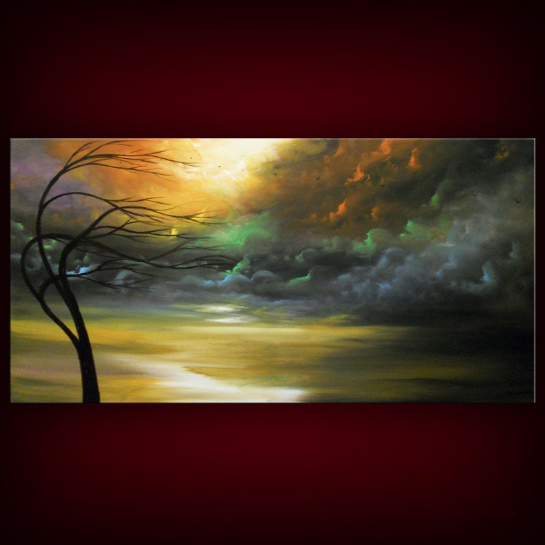 art painting ORIGINAL art abstract painting retro mid century silhouette tree wall decor Original Painting tree painting 24 x 48