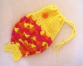 Crocheted Drawstring Wrist Purse - Colorful Fish