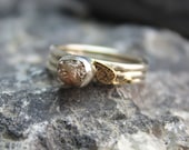 Rough Diamond, 14k Gold & Sterling Silver Leaf Ring