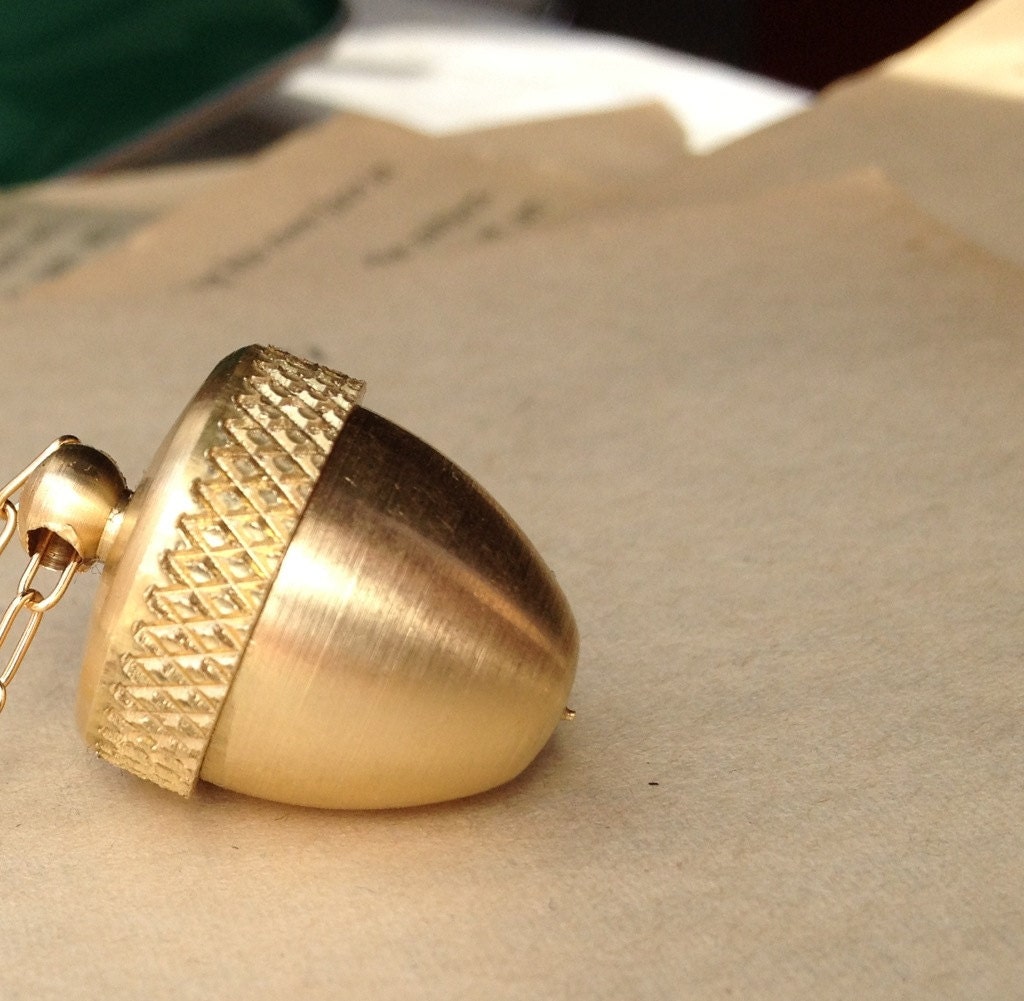Secret Compartment Necklace, Acorn necklace with urn opening, brass acorn