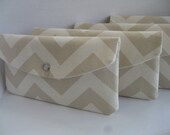 Bridesmaids Clutches / New Wedding Collection /Set of (4) The Jenna Clutch / Chevron Zig Zag in Khaki (Design Your Own)
