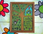 Peace Owl Home Sweet Tree House Original Painting