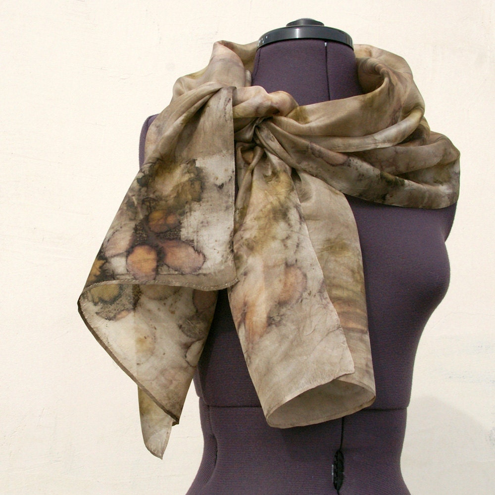 Silk scarf  eco dyed in earthy colors