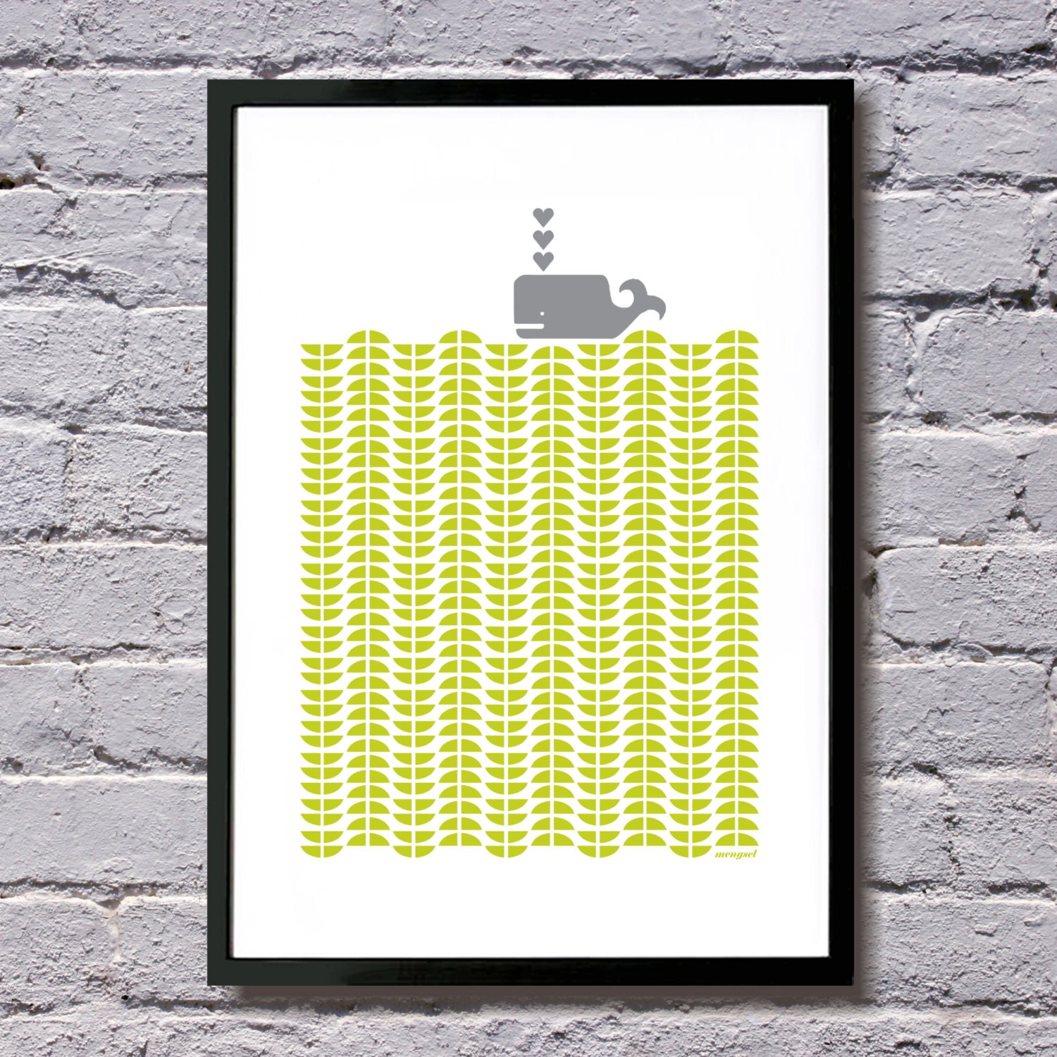Whale print A3 chartreuse